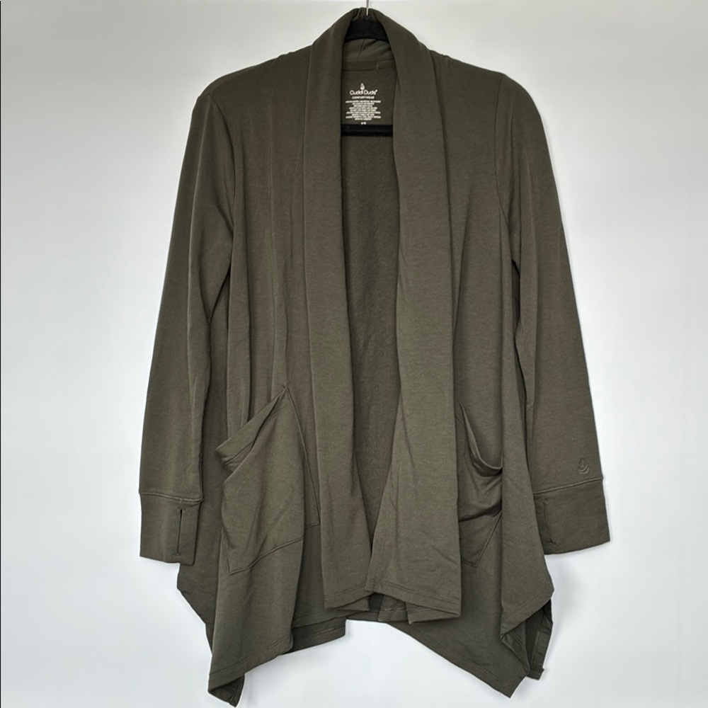 Olive Green Open Front Cardigan Sweater by Cuddl Duds